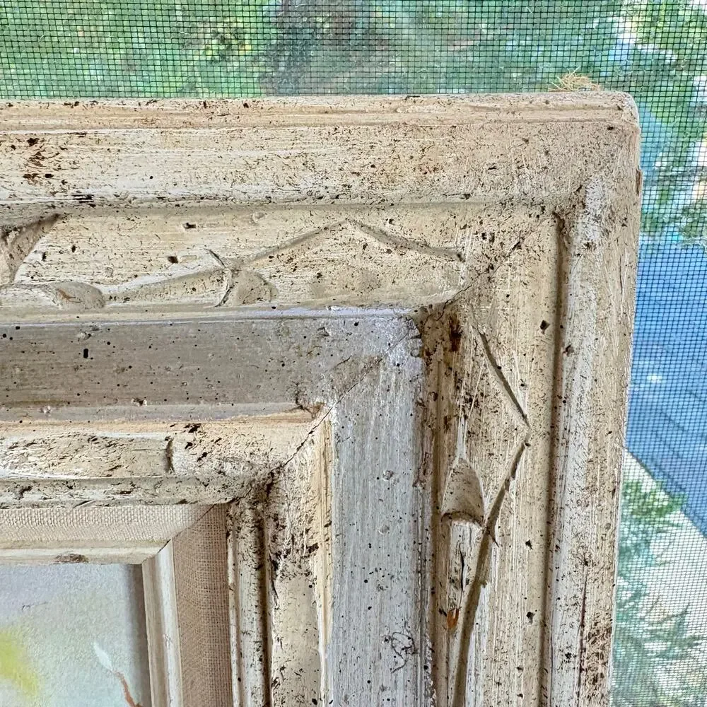 Vintage Jean Lucey Enamel on Copper Bird Art Carved Wood Frame